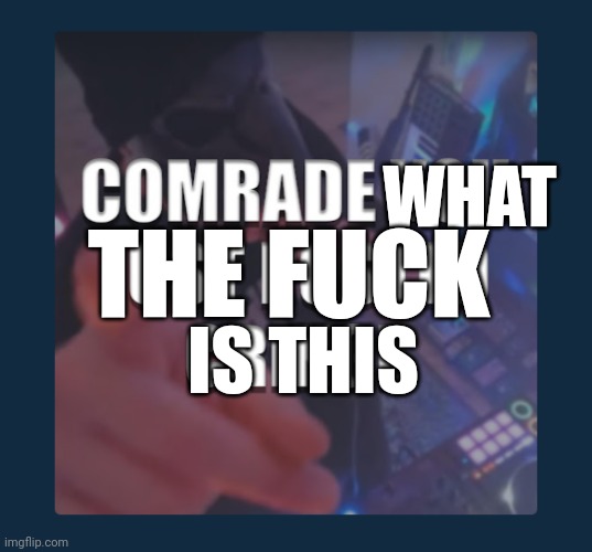 Comrades you just posted cringe | WHAT THE FUCK IS THIS | image tagged in comrades you just posted cringe | made w/ Imgflip meme maker