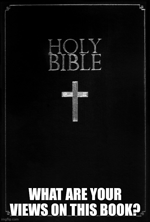 holy-bible | WHAT ARE YOUR VIEWS ON THIS BOOK? | image tagged in holy-bible | made w/ Imgflip meme maker