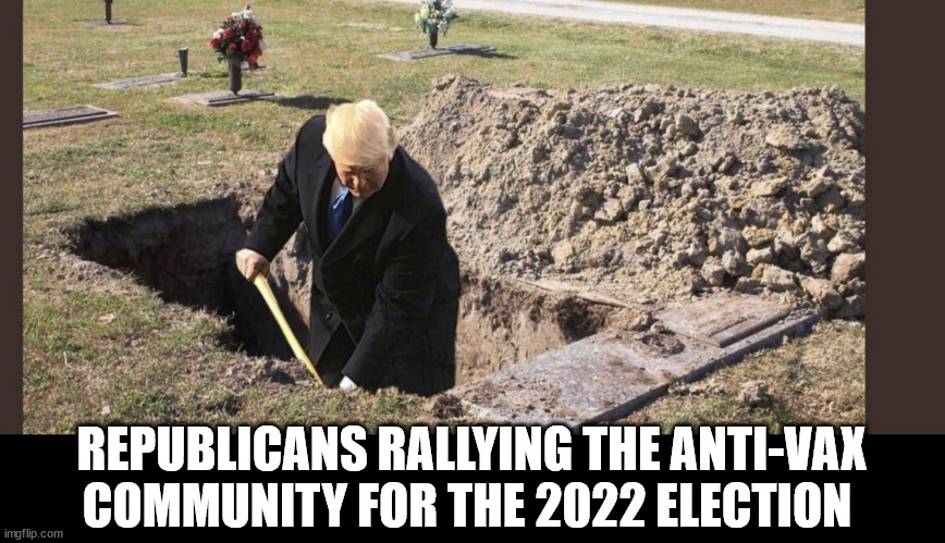 Just kidding, they no longer care about democracy | REPUBLICANS RALLYING THE ANTI-VAX COMMUNITY FOR THE 2022 ELECTION | image tagged in donald trump,antivax,special kind of stupid | made w/ Imgflip meme maker