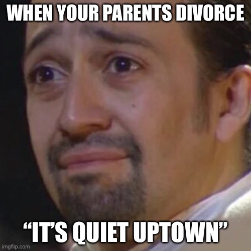 Lmao | WHEN YOUR PARENTS DIVORCE; “IT’S QUIET UPTOWN” | image tagged in sad hamilton | made w/ Imgflip meme maker