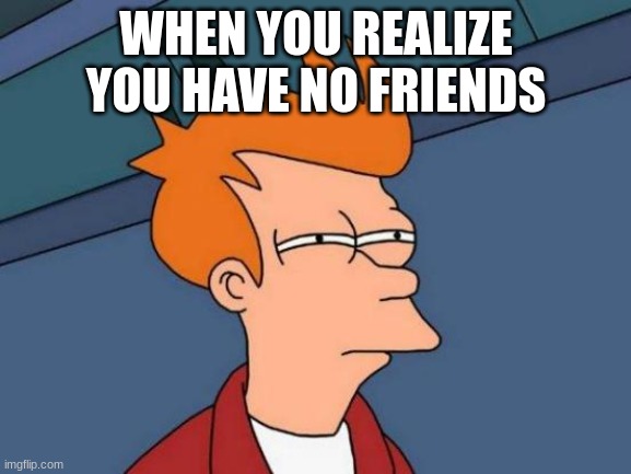 Futurama Fry Meme | WHEN YOU REALIZE YOU HAVE NO FRIENDS | image tagged in memes,futurama fry | made w/ Imgflip meme maker