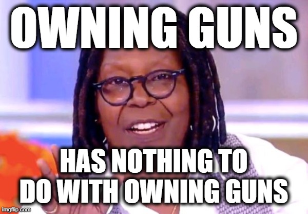 Whoopi Goldberg | OWNING GUNS HAS NOTHING TO DO WITH OWNING GUNS | image tagged in whoopi goldberg | made w/ Imgflip meme maker