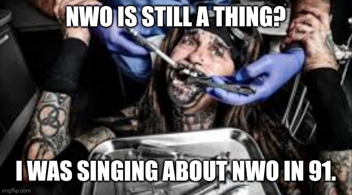 Minstry | NWO IS STILL A THING? I WAS SINGING ABOUT NWO IN 91. | image tagged in minstry | made w/ Imgflip meme maker