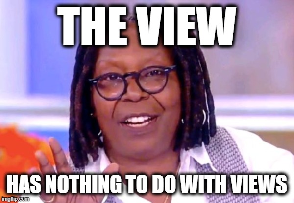 Whoopi Goldberg | THE VIEW HAS NOTHING TO DO WITH VIEWS | image tagged in whoopi goldberg | made w/ Imgflip meme maker