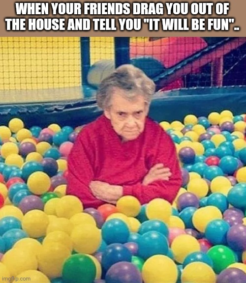 WHEN YOUR FRIENDS DRAG YOU OUT OF THE HOUSE AND TELL YOU "IT WILL BE FUN".. | image tagged in funny memes | made w/ Imgflip meme maker