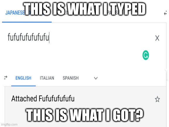 what does Attached Fufufufufufu mean? | THIS IS WHAT I TYPED; THIS IS WHAT I GOT? | image tagged in google translate,stupid | made w/ Imgflip meme maker