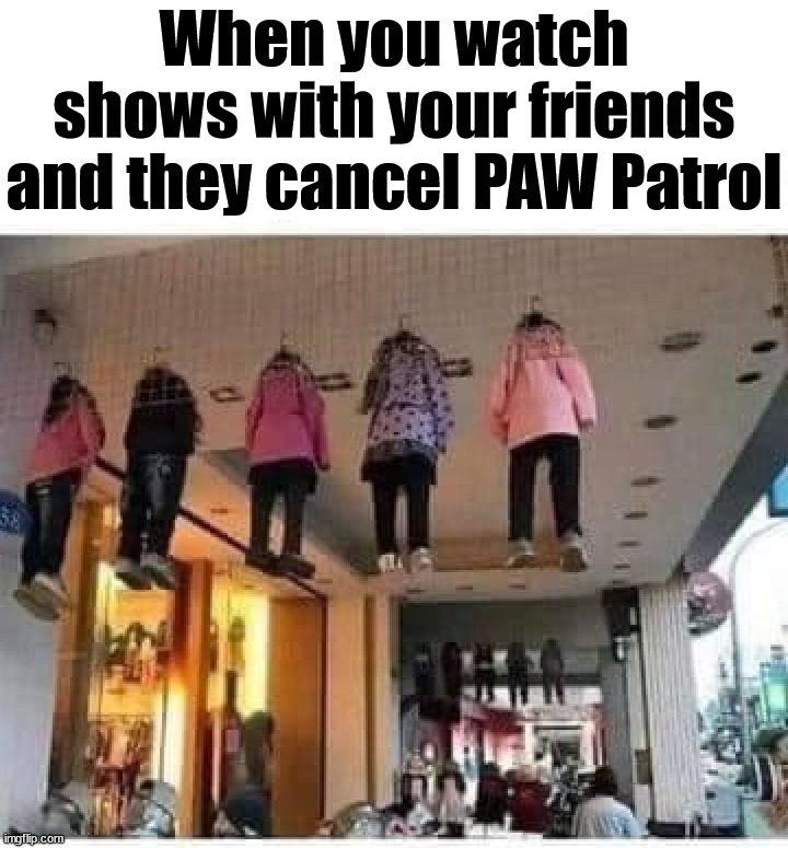Hanging out with my friends | When you watch shows with your friends and they cancel PAW Patrol | image tagged in dark humor | made w/ Imgflip meme maker