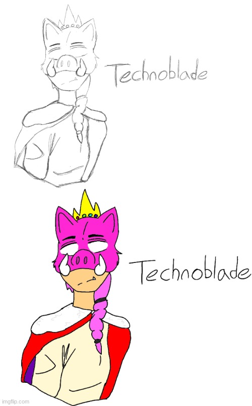 Technoblade not colored and colored :) | image tagged in blank white template | made w/ Imgflip meme maker