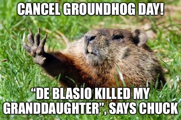 PETA Spearheads Groundhogs Protest Over Careless Handling! | CANCEL GROUNDHOG DAY! “DE BLASIO KILLED MY GRANDDAUGHTER”, SAYS CHUCK | image tagged in political meme,groundhog day,peta,bill de blasio kills ground hog | made w/ Imgflip meme maker