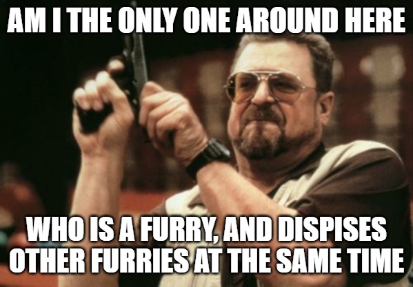 Am I The Only One Around Here Meme | AM I THE ONLY ONE AROUND HERE; WHO IS A FURRY, AND DISPISES OTHER FURRIES AT THE SAME TIME | image tagged in memes,am i the only one around here | made w/ Imgflip meme maker