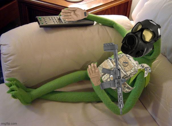 Tactical Kermit on Couch Blank Meme Template