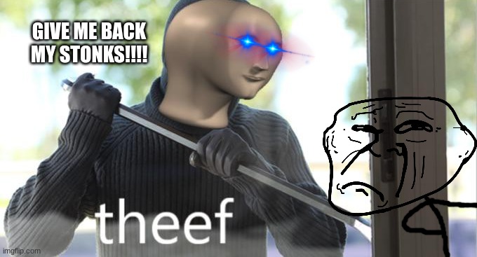 Theef | GIVE ME BACK MY STONKS!!!! | image tagged in theef | made w/ Imgflip meme maker