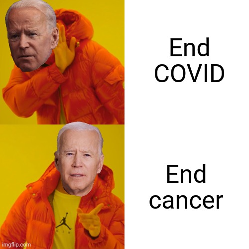 Because he did such a great job ending COVID. | End COVID; End cancer | image tagged in memes,drake hotline bling,biden | made w/ Imgflip meme maker