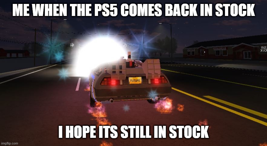 DeLorean meme | ME WHEN THE PS5 COMES BACK IN STOCK; I HOPE ITS STILL IN STOCK | image tagged in memes | made w/ Imgflip meme maker