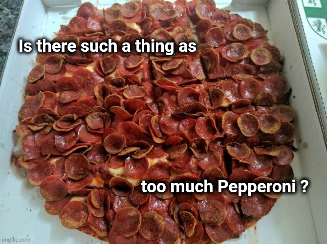 The perfect Pizza | Is there such a thing as; too much Pepperoni ? | image tagged in pizza,great idea,pepperoni,too damn high | made w/ Imgflip meme maker