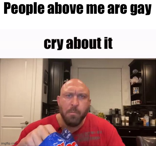 Cry About It | People above me are gay | image tagged in cry about it | made w/ Imgflip meme maker