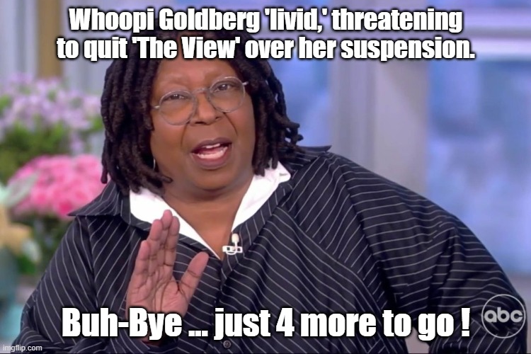 Whoopie | Whoopi Goldberg 'livid,' threatening to quit 'The View' over her suspension. Buh-Bye ... just 4 more to go ! | made w/ Imgflip meme maker