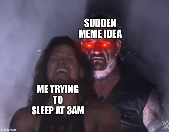 undertaker | SUDDEN MEME IDEA; ME TRYING TO SLEEP AT 3AM | image tagged in undertaker | made w/ Imgflip meme maker