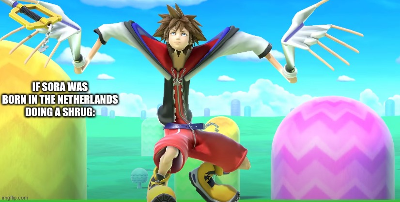 Sora... you ok? | IF SORA WAS BORN IN THE NETHERLANDS DOING A SHRUG: | image tagged in sora is really cursed | made w/ Imgflip meme maker