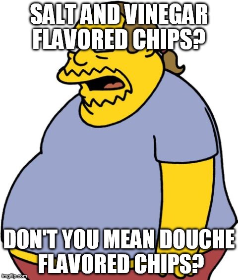 Comic Book Guy | SALT AND VINEGAR FLAVORED CHIPS?  DON'T YOU MEAN DOUCHE FLAVORED CHIPS? | image tagged in memes,comic book guy | made w/ Imgflip meme maker