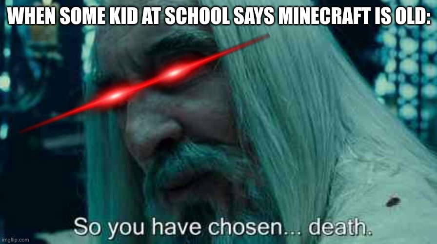 Minecraft is not old | WHEN SOME KID AT SCHOOL SAYS MINECRAFT IS OLD: | image tagged in so you have chosen death | made w/ Imgflip meme maker