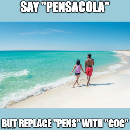 Do this one: | SAY "PENSACOLA"; BUT REPLACE "PENS" WITH "COC" | image tagged in memes | made w/ Imgflip meme maker