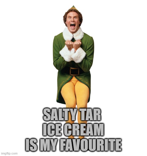 Christmas Elf | SALTY TAR 
ICE CREAM IS MY FAVOURITE | image tagged in christmas elf | made w/ Imgflip meme maker