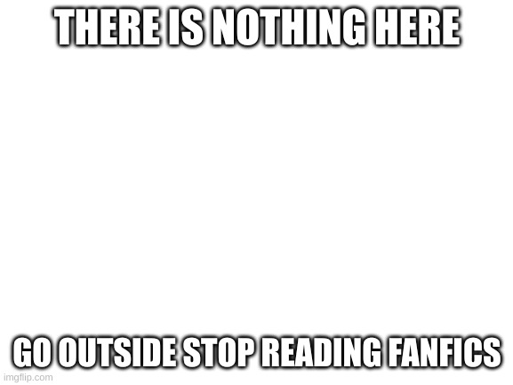 Blank White Template | THERE IS NOTHING HERE; GO OUTSIDE STOP READING FANFICS | image tagged in blank white template | made w/ Imgflip meme maker