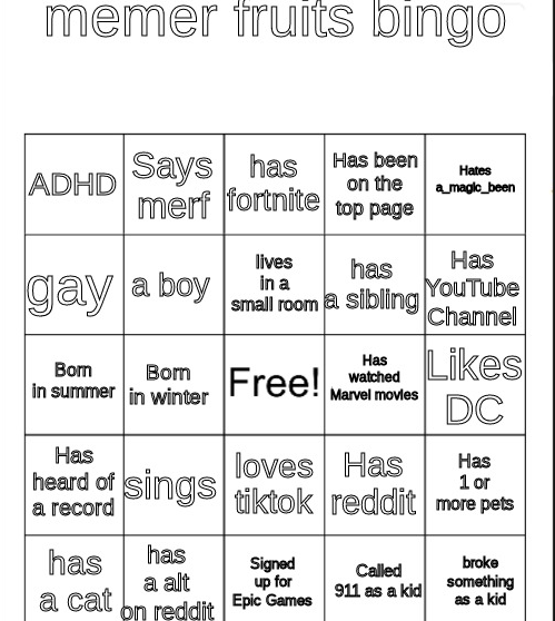 Memer fruit bingo Blank Meme Template