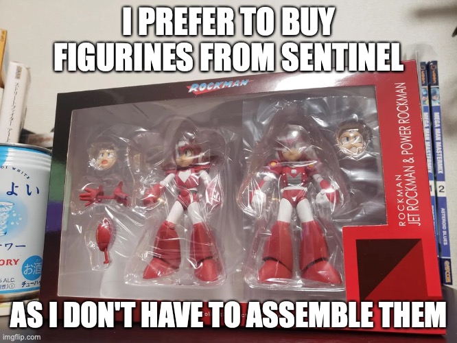 Classic Mega Man Sentinel Figurines | I PREFER TO BUY FIGURINES FROM SENTINEL; AS I DON'T HAVE TO ASSEMBLE THEM | image tagged in memes,megaman | made w/ Imgflip meme maker