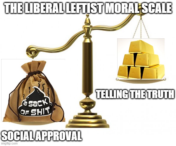 Bullshit weighs more than truth | THE LIBERAL LEFTIST MORAL SCALE; TELLING THE TRUTH; SOCIAL APPROVAL | image tagged in liberal bias | made w/ Imgflip meme maker