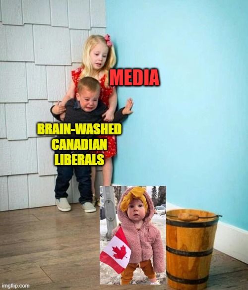 Children scared of rabbit | MEDIA BRAIN-WASHED CANADIAN LIBERALS | image tagged in children scared of rabbit | made w/ Imgflip meme maker
