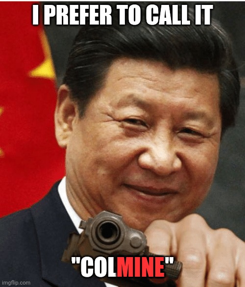 Xi Jinping | I PREFER TO CALL IT "COLMINE" MINE | image tagged in xi jinping | made w/ Imgflip meme maker