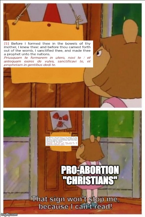 "Pro-abortion Christian" is a moronic oxymoron. And if you're "pro-choice" then surely you'd support the choice of the baby? | PRO-ABORTION "CHRISTIANS" | image tagged in that sign won't stop me,abortion is murder,memes,politics | made w/ Imgflip meme maker