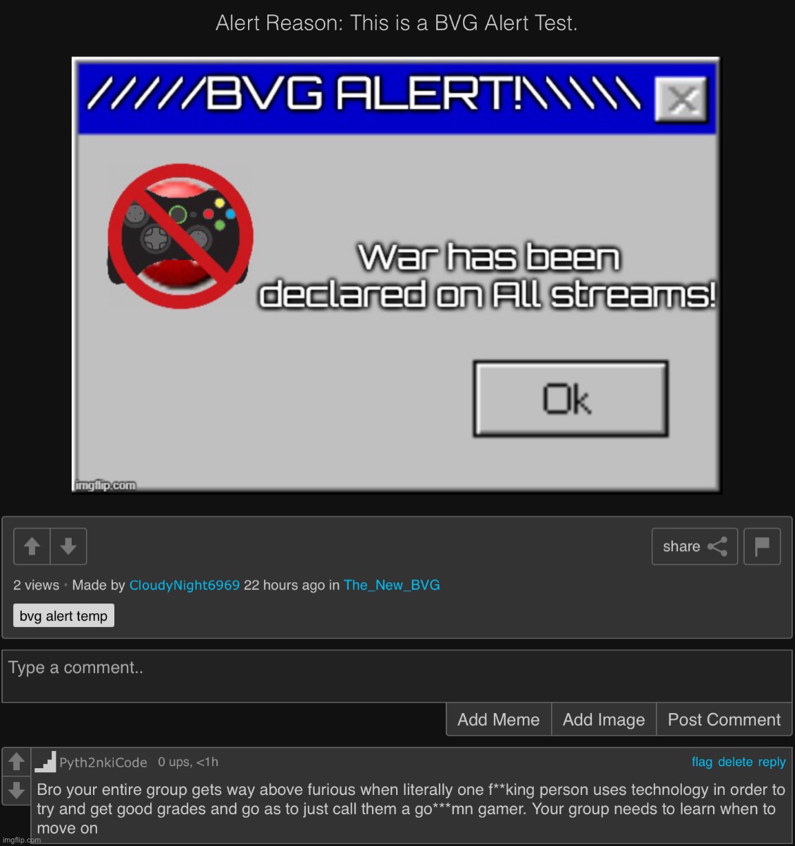 Comment got deleted by the damned owner some few hours later, shows BVG cannot move on | made w/ Imgflip meme maker