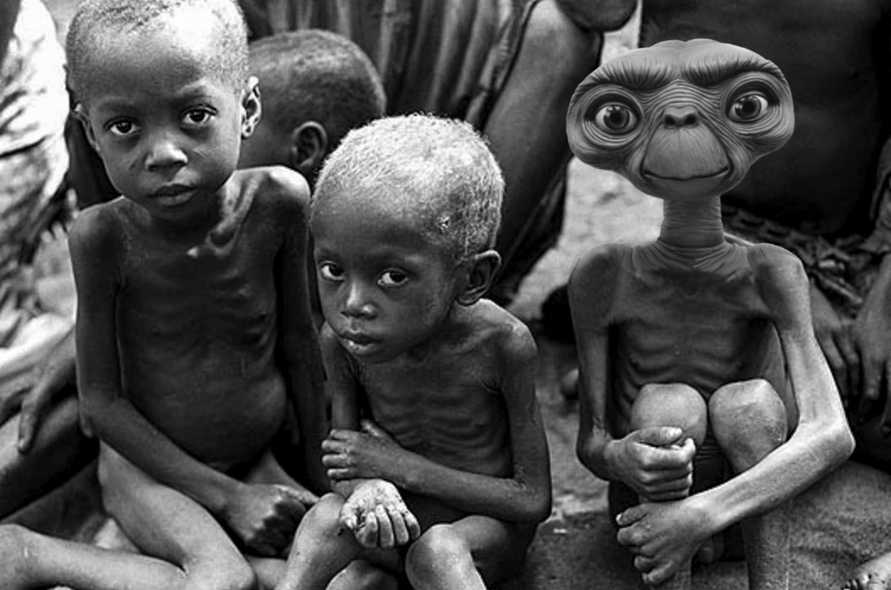 ET the Extra Terrestrial with Hungry African Children Blank Meme Template