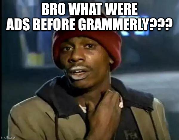 confusion | BRO WHAT WERE ADS BEFORE GRAMMERLY??? | image tagged in memes,y'all got any more of that | made w/ Imgflip meme maker