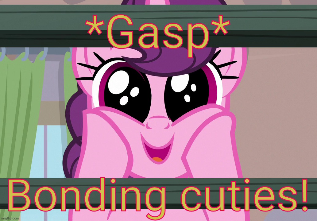 Surprised Sugar Belle (MLP) | *Gasp* Bonding cuties! | image tagged in surprised sugar belle mlp | made w/ Imgflip meme maker
