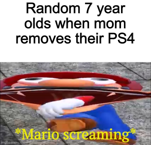 True | Random 7 year olds when mom removes their PS4; *Mario screaming* | image tagged in smg4 mario screaming | made w/ Imgflip meme maker