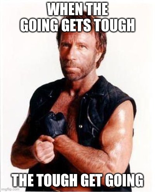 Get Tough | WHEN THE GOING GETS TOUGH; THE TOUGH GET GOING | image tagged in chuck norris tough | made w/ Imgflip meme maker