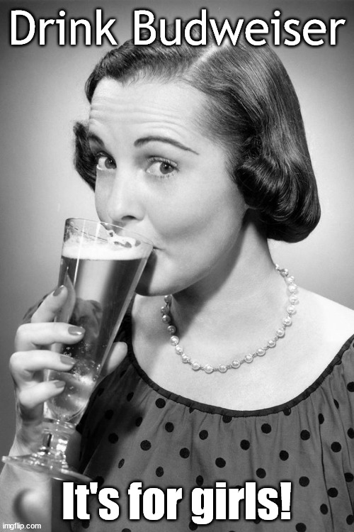 1950s Housewife | Drink Budweiser It's for girls! | image tagged in 1950s housewife | made w/ Imgflip meme maker