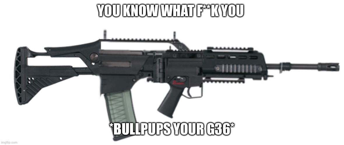 YOU KNOW WHAT F**K YOU; *BULLPUPS YOUR G36* | made w/ Imgflip meme maker