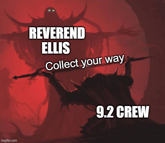 two Brothers Comics | REVEREND ELLIS; Collect your way; 9.2 CREW | image tagged in man giving sword to larger man | made w/ Imgflip meme maker