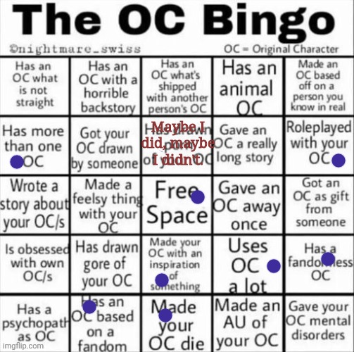 The OC bingo | Maybe I did, maybe I didn't. | image tagged in the oc bingo | made w/ Imgflip meme maker