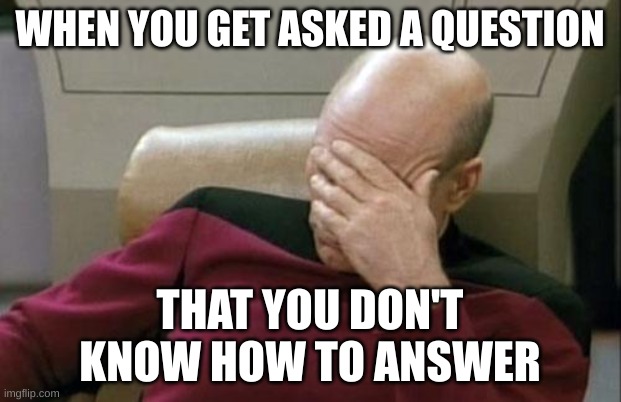 I don't know how to explain it | WHEN YOU GET ASKED A QUESTION; THAT YOU DON'T KNOW HOW TO ANSWER | image tagged in memes,captain picard facepalm,good question | made w/ Imgflip meme maker