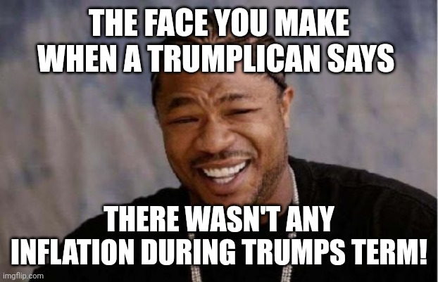 You cannot have an economy without some inflation. | THE FACE YOU MAKE WHEN A TRUMPLICAN SAYS; THERE WASN'T ANY INFLATION DURING TRUMPS TERM! | image tagged in memes,yo dawg heard you | made w/ Imgflip meme maker