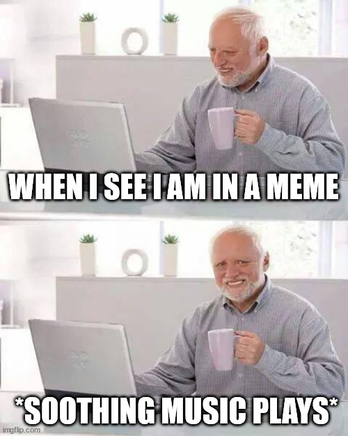 Hide the Pain Harold | WHEN I SEE I AM IN A MEME; *SOOTHING MUSIC PLAYS* | image tagged in memes,hide the pain harold | made w/ Imgflip meme maker