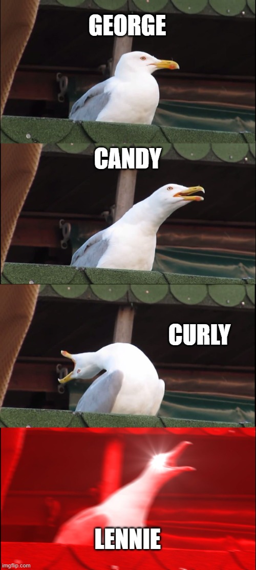 Inhaling Seagull | GEORGE; CANDY; CURLY; LENNIE | image tagged in memes,inhaling seagull | made w/ Imgflip meme maker