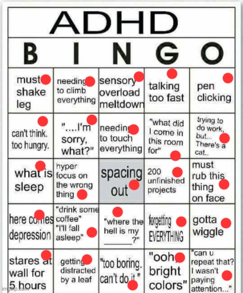 adhd bingo | image tagged in adhd bingo | made w/ Imgflip meme maker