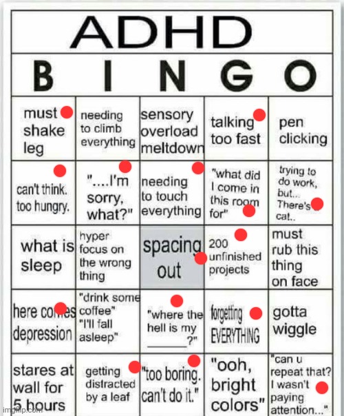 adhd bingo | image tagged in adhd bingo | made w/ Imgflip meme maker